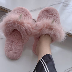 Unicorn Anti-Fur Cartoon Women's Winter Plush Slippers