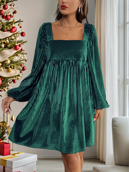 Velvet Square Neck Backless Tie-Back Dress | ZAKAPOP