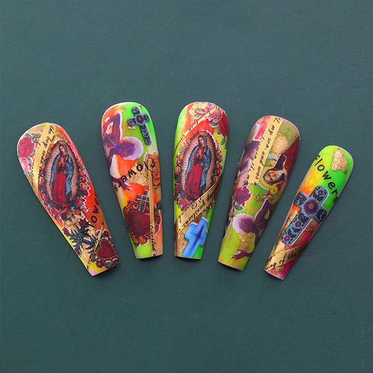 Vintage Colorful Long Press-on Nail Art | ZAKAPOP