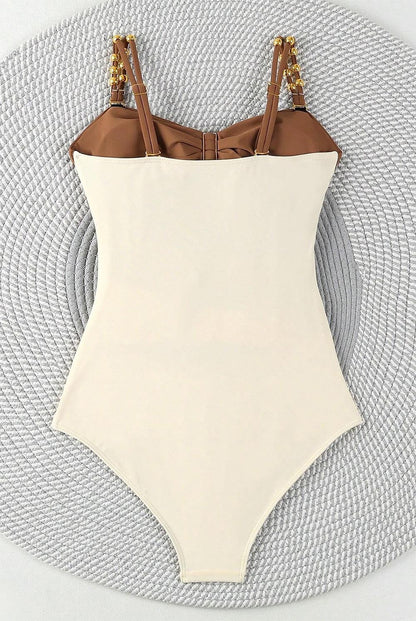 Women One Piece Color Block Cutout Padded Swimsuit Set | ZAKAPOP