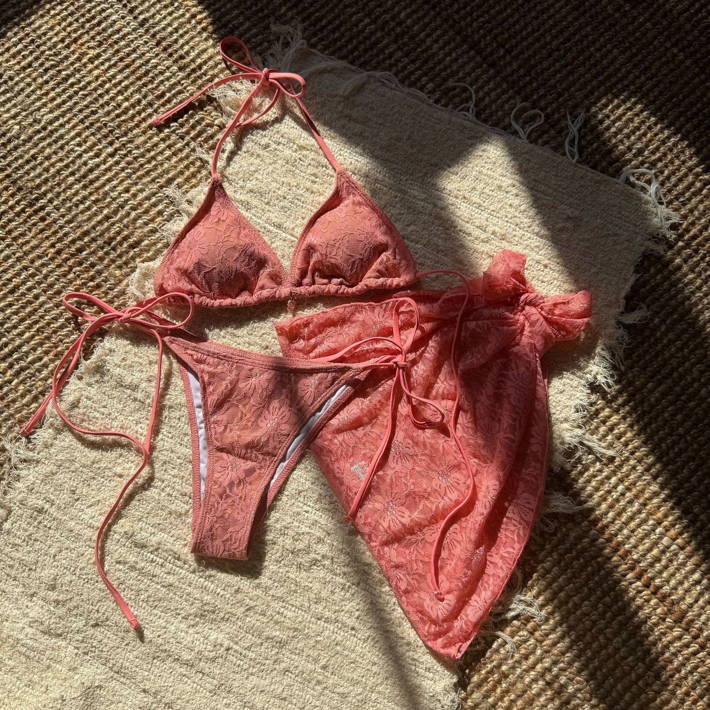Women Sexy Lace Three-Piece Bikini Swimwear with Sarong | ZAKAPOP