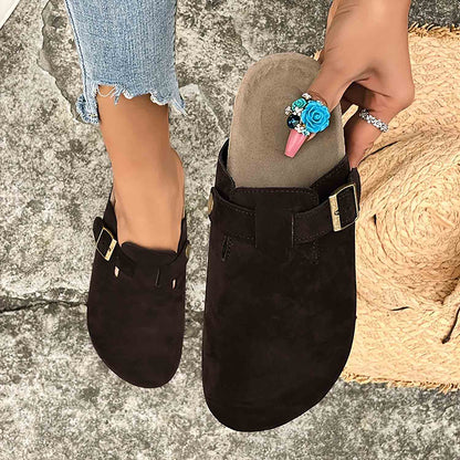 Women's Buckle Strap Flat Mules | ZAKAPOP