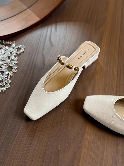 Women's Chic Vintage Square Toe Slip-On Sandals | ZAKAPOP