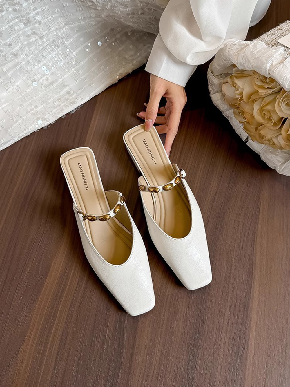 Women's Chic Vintage Square Toe Slip-On Sandals | ZAKAPOP