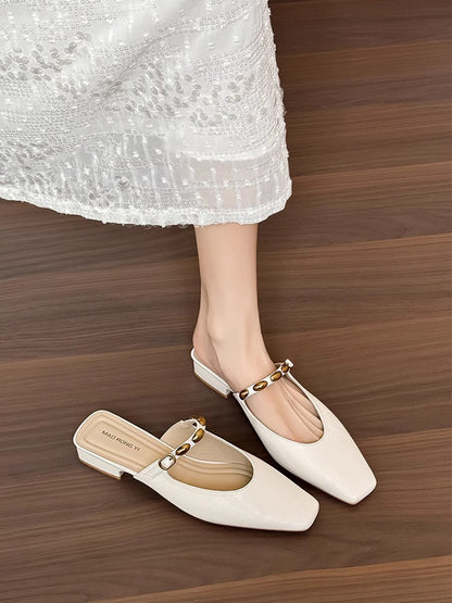 Women's Chic Vintage Square Toe Slip-On Sandals | ZAKAPOP