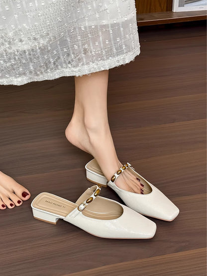 Women's Chic Vintage Square Toe Slip-On Sandals | ZAKAPOP