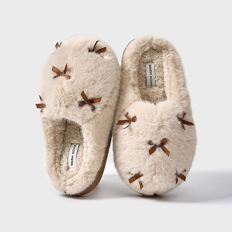 Women's Cute Plush Bow Home Slippers | ZAKAPOP