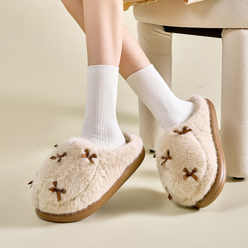 Women's Cute Plush Bow Home Slippers | ZAKAPOP
