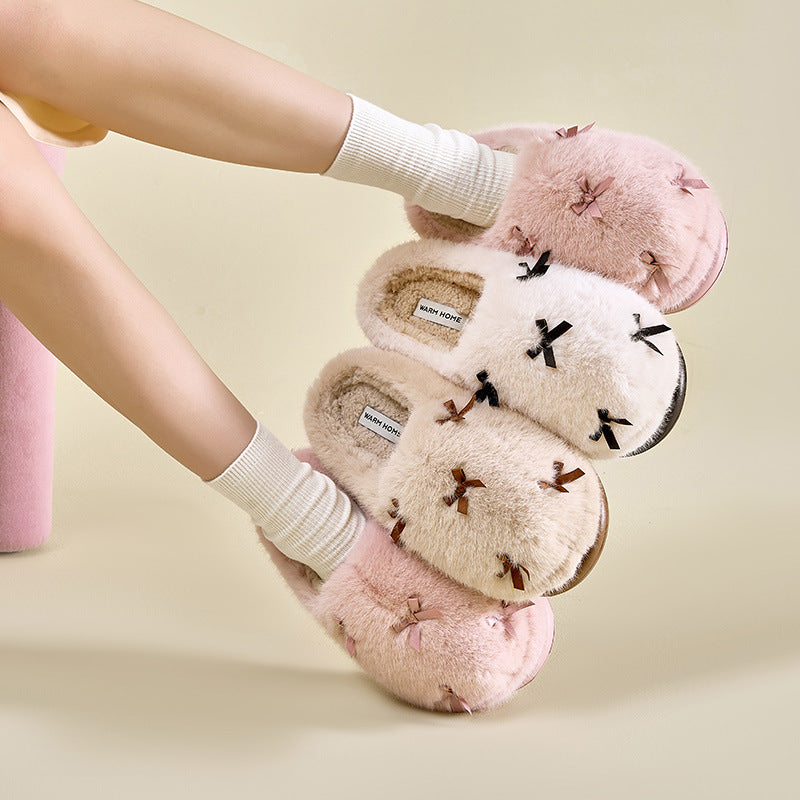Women's Cute Plush Bow Home Slippers | ZAKAPOP