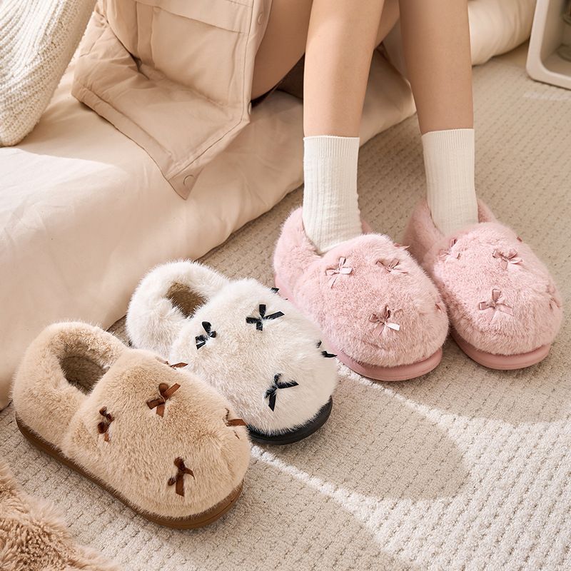 Women's Cute Plush Bow Home Slippers | ZAKAPOP