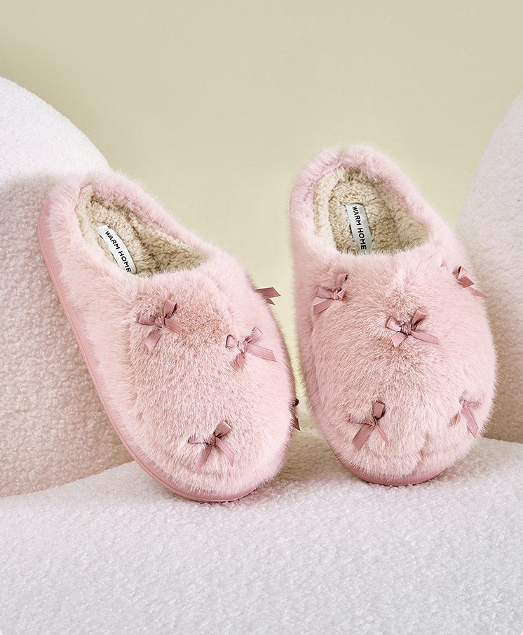 Women's Cute Plush Bow Home Slippers | ZAKAPOP