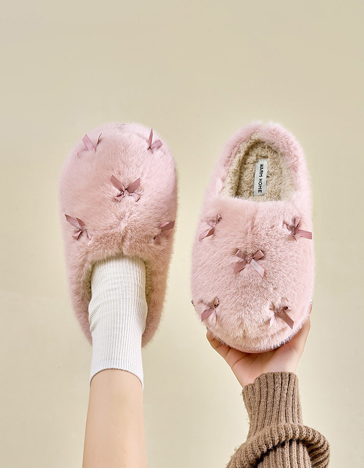 Women's Cute Plush Bow Home Slippers | ZAKAPOP