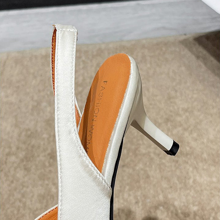Women's Elegant Satin Bow Flower Detail Peep Toe High Heel Sandals | ZAKAPOP
