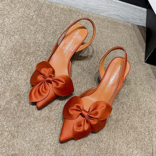 Women's Elegant Satin Bow Flower Detail Peep Toe High Heel Sandals | ZAKAPOP
