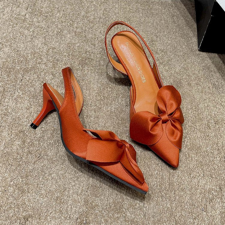 Women's Elegant Satin Bow Flower Detail Peep Toe High Heel Sandals | ZAKAPOP