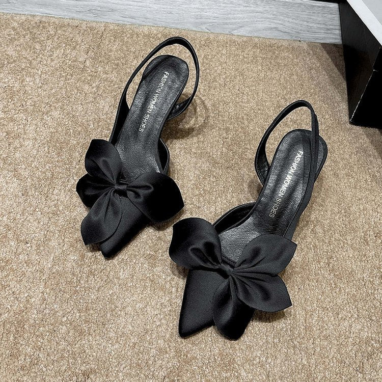 Women's Elegant Satin Bow Flower Detail Peep Toe High Heel Sandals | ZAKAPOP