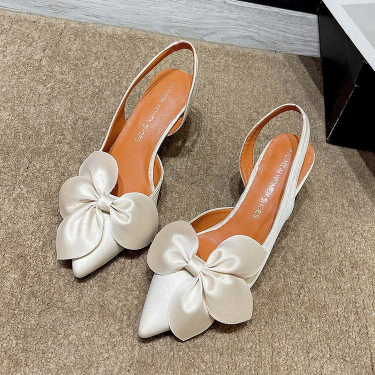 Women's Elegant Satin Bow Flower Detail Peep Toe High Heel Sandals | ZAKAPOP