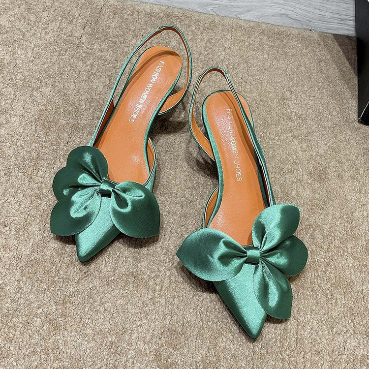Women's Elegant Satin Bow Flower Detail Peep Toe High Heel Sandals | ZAKAPOP