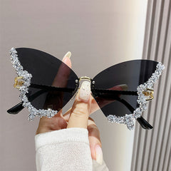 Women's Fashionable Butterfly Rhinestone Frameless Gradient Sunglasses | ZAKAPOP