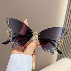 Women's Fashionable Butterfly Rhinestone Frameless Gradient Sunglasses | ZAKAPOP