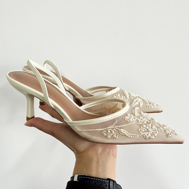 Women's Floral Embroidered Slingback High Heels | ZAKAPOP