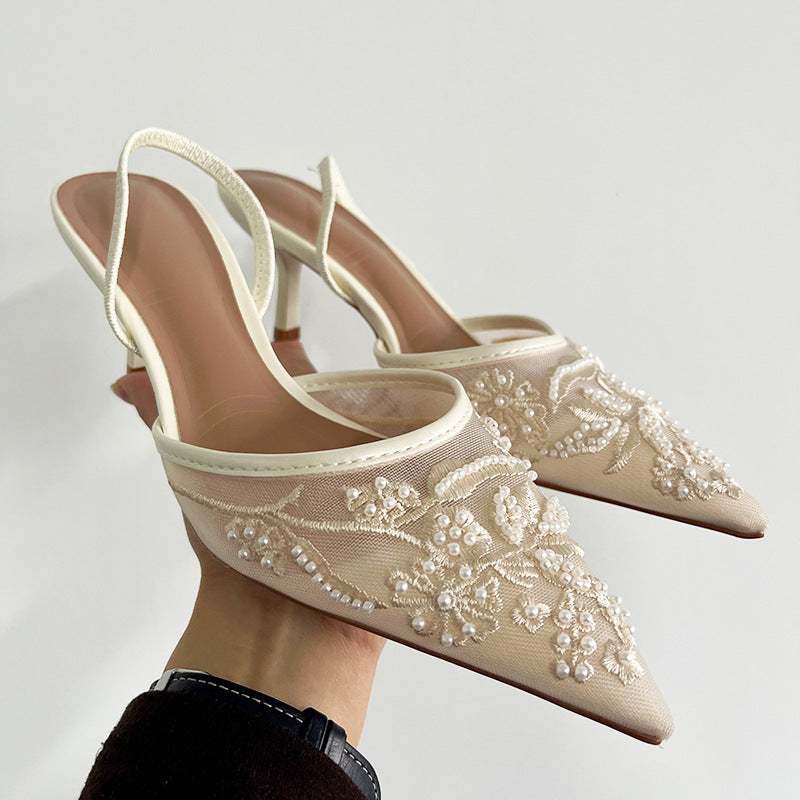 Women's Floral Embroidered Slingback High Heels | ZAKAPOP