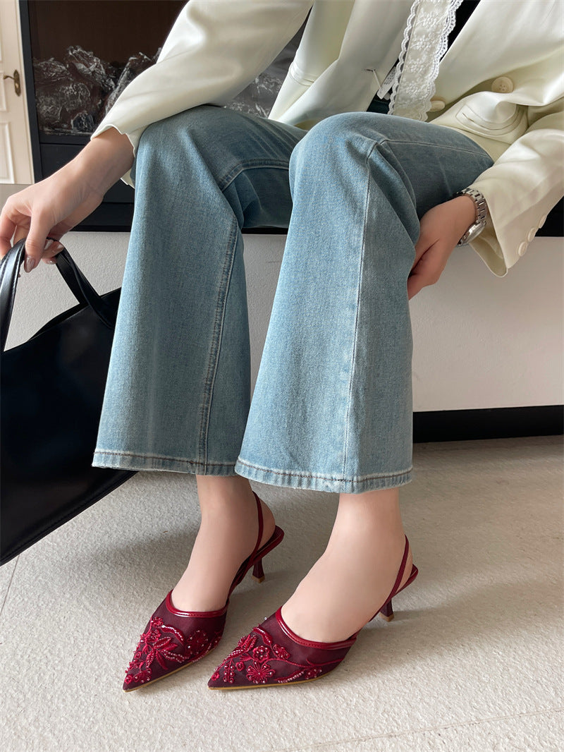 Women's Floral Embroidered Slingback High Heels | ZAKAPOP