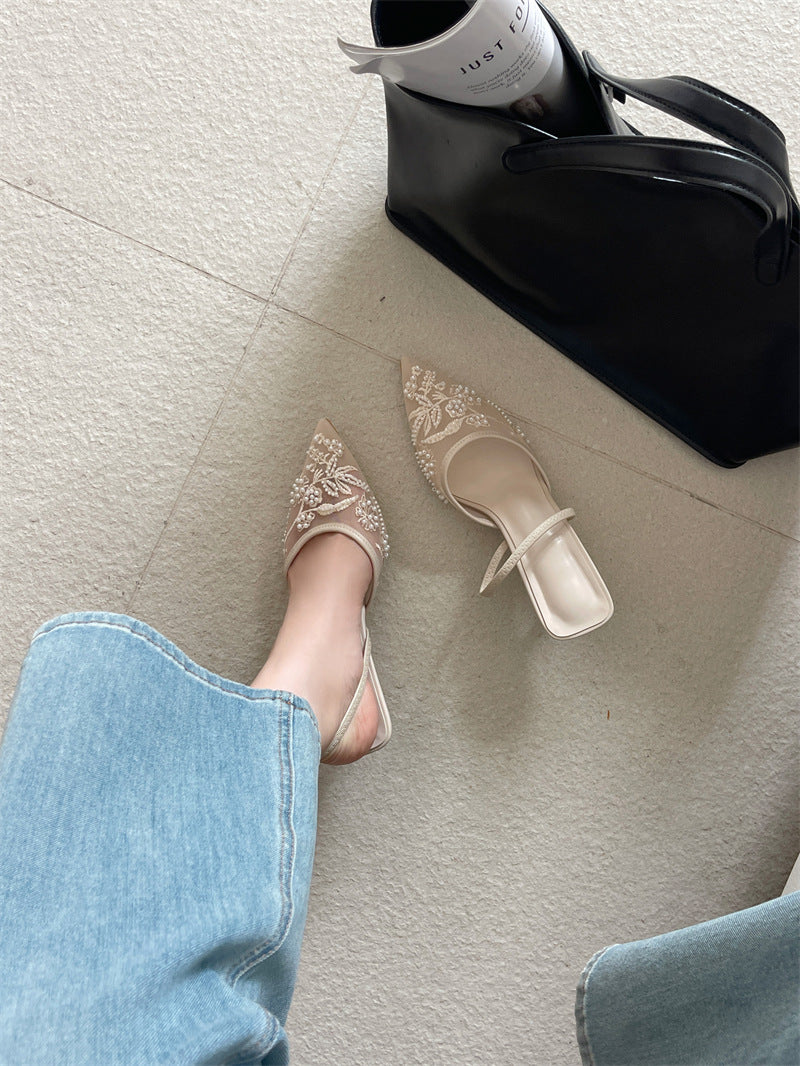 Women's Floral Embroidered Slingback High Heels | ZAKAPOP