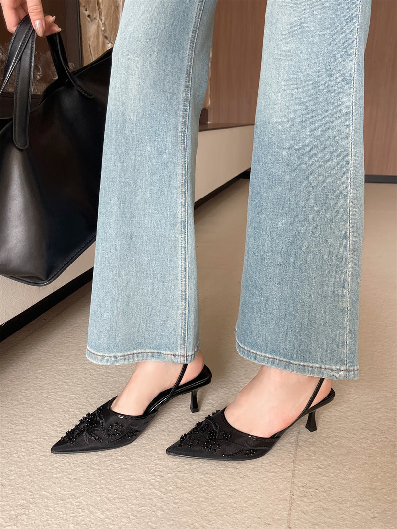 Women's Floral Embroidered Slingback High Heels | ZAKAPOP