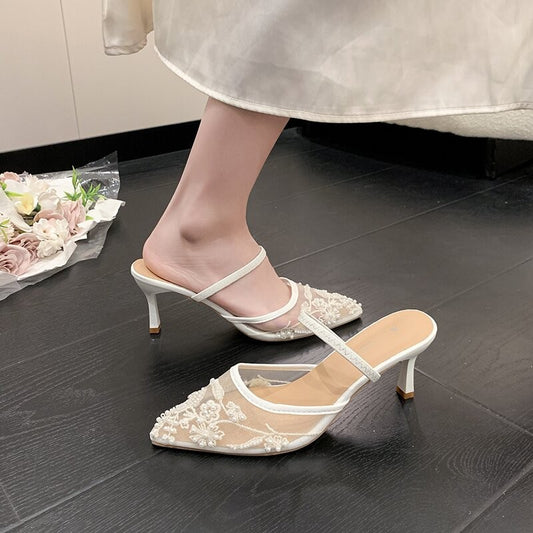 Women's Floral Embroidered Slingback High Heels | ZAKAPOP