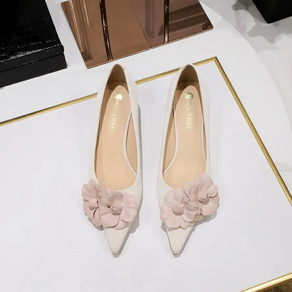 Women's French Vintage Lambskin Floral Pointed-Toe Stiletto Pumps | ZAKAPOP