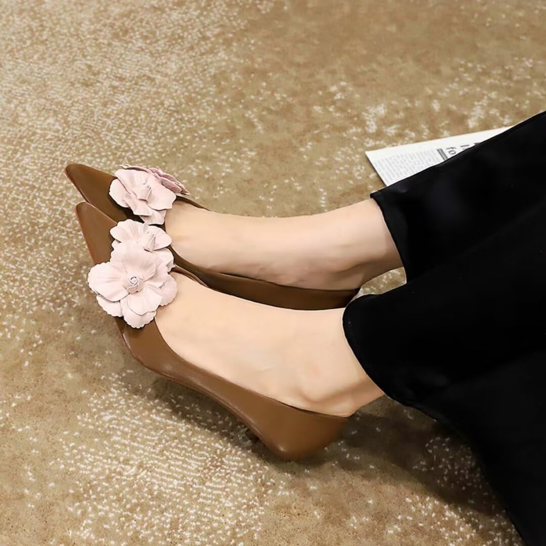 Women's French Vintage Lambskin Floral Pointed-Toe Stiletto Pumps | ZAKAPOP