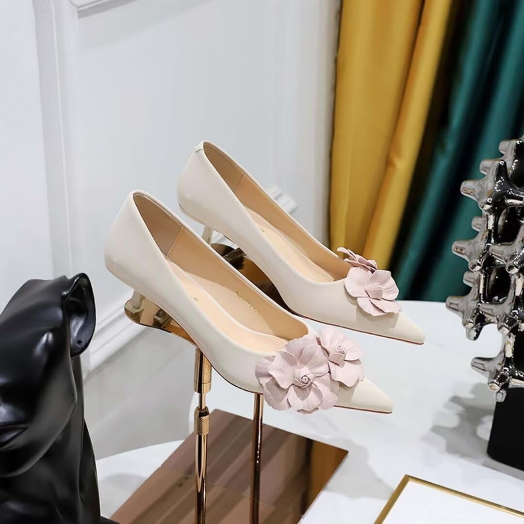 Women's French Vintage Lambskin Floral Pointed-Toe Stiletto Pumps | ZAKAPOP