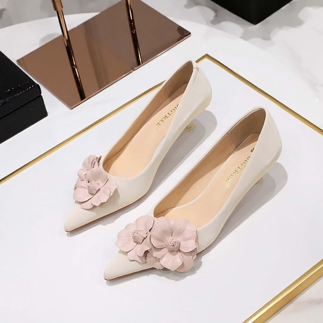 Women's French Vintage Lambskin Floral Pointed-Toe Stiletto Pumps | ZAKAPOP
