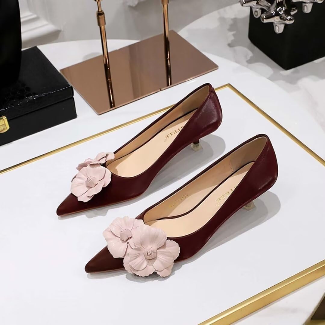 Women's French Vintage Lambskin Floral Pointed-Toe Stiletto Pumps | ZAKAPOP