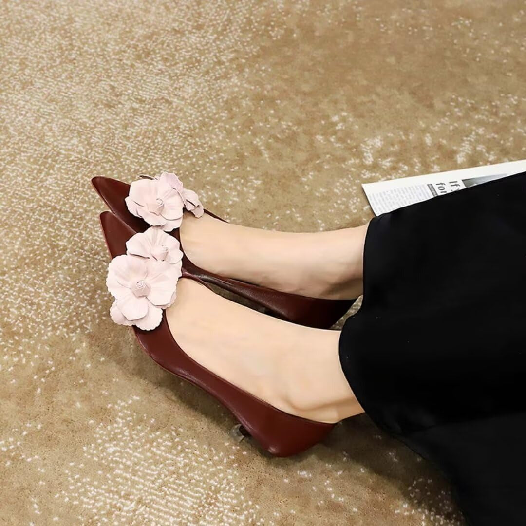 Women's French Vintage Lambskin Floral Pointed-Toe Stiletto Pumps | ZAKAPOP