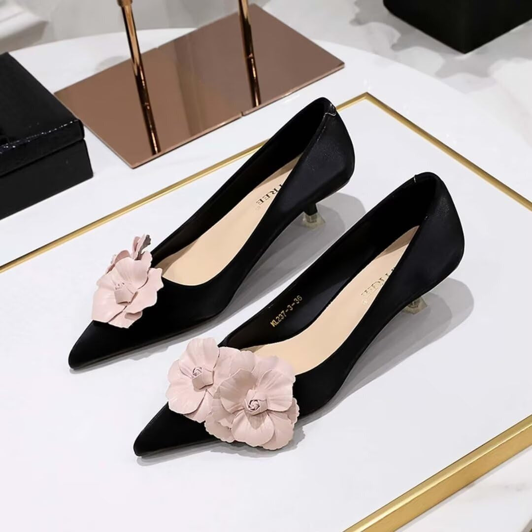 Women's French Vintage Lambskin Floral Pointed-Toe Stiletto Pumps | ZAKAPOP