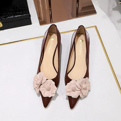 Women's French Vintage Lambskin Floral Pointed-Toe Stiletto Pumps | ZAKAPOP