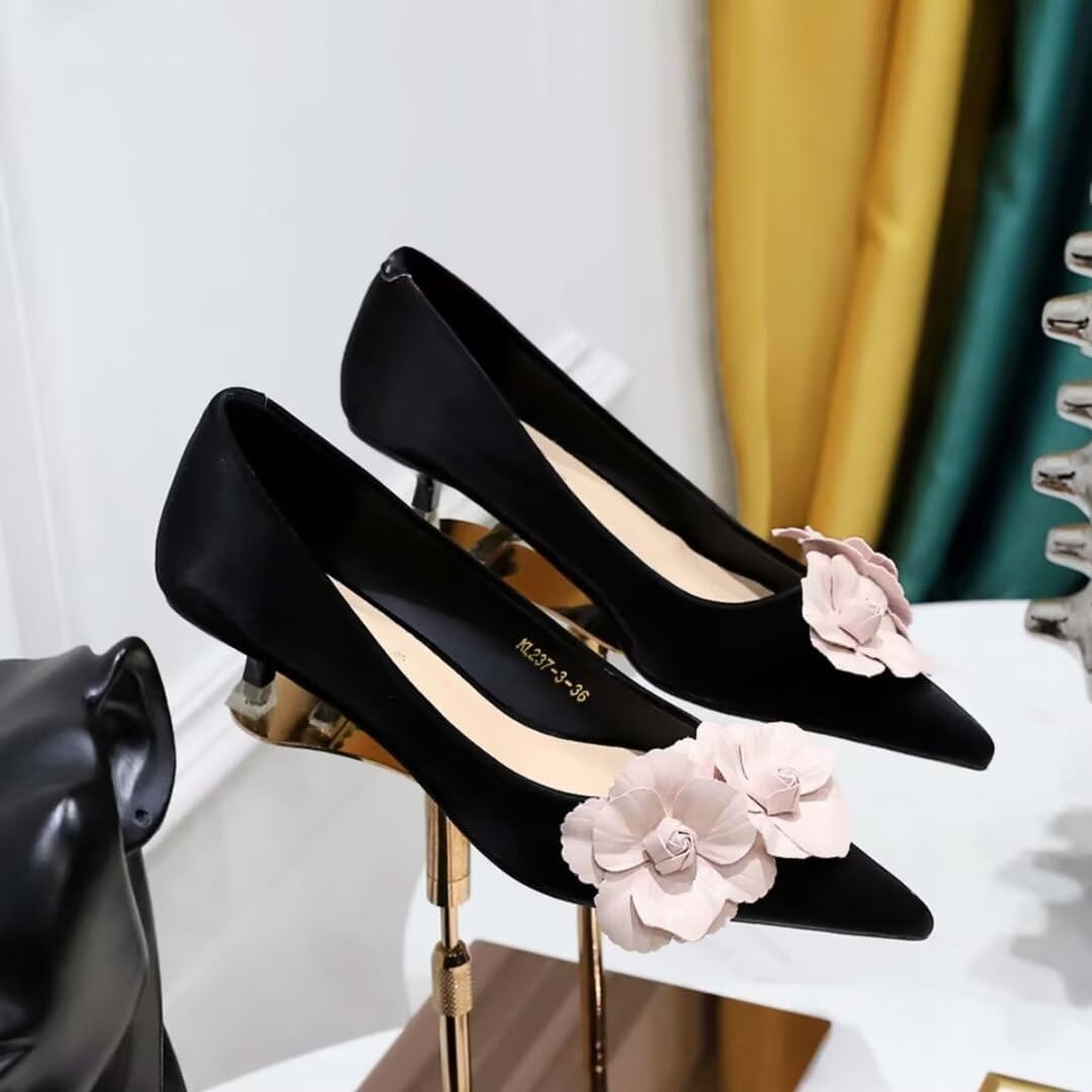 Women's French Vintage Lambskin Floral Pointed-Toe Stiletto Pumps | ZAKAPOP