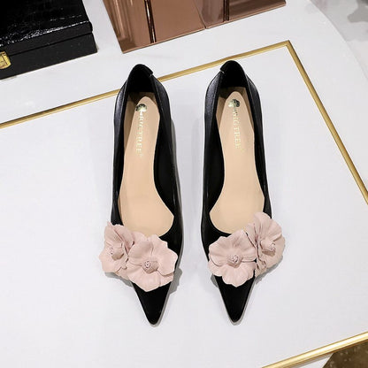 Women's French Vintage Lambskin Floral Pointed-Toe Stiletto Pumps | ZAKAPOP