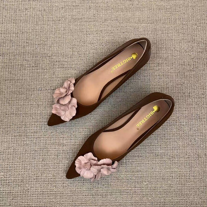 Women's French Vintage Lambskin Floral Pointed-Toe Stiletto Pumps | ZAKAPOP