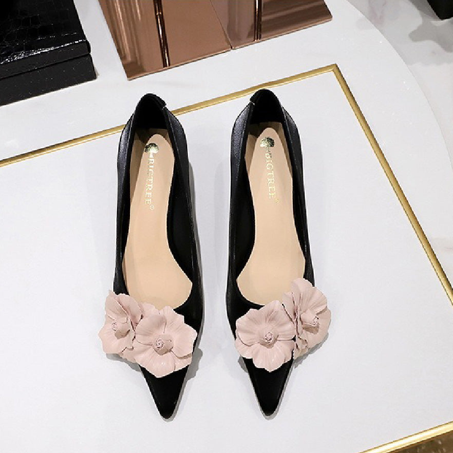 Women's French Vintage Lambskin Floral Pointed-Toe Stiletto Pumps | ZAKAPOP