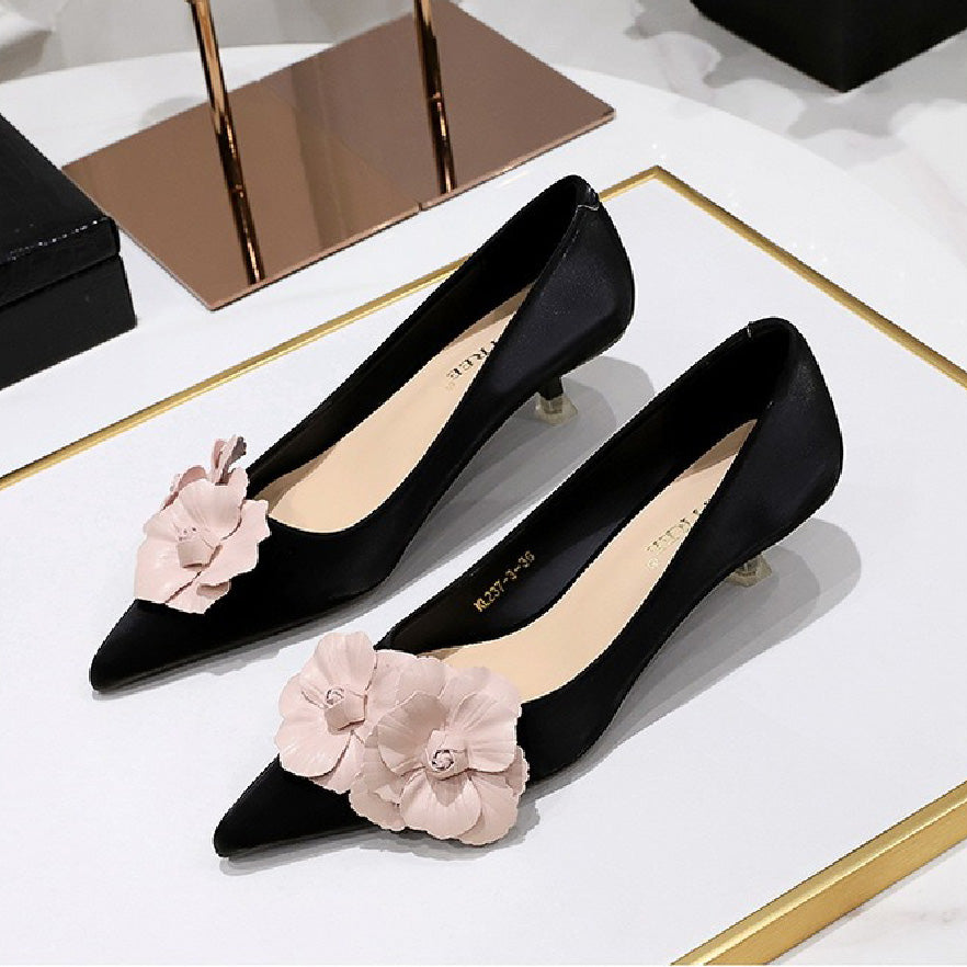 Women's French Vintage Lambskin Floral Pointed-Toe Stiletto Pumps | ZAKAPOP