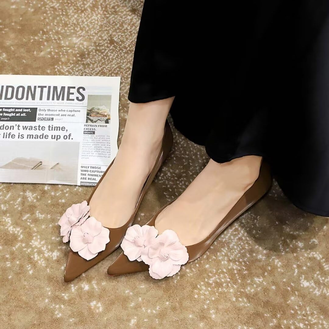 Women's French Vintage Lambskin Floral Pointed-Toe Stiletto Pumps | ZAKAPOP