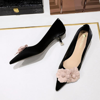 Women's French Vintage Lambskin Floral Pointed-Toe Stiletto Pumps | ZAKAPOP
