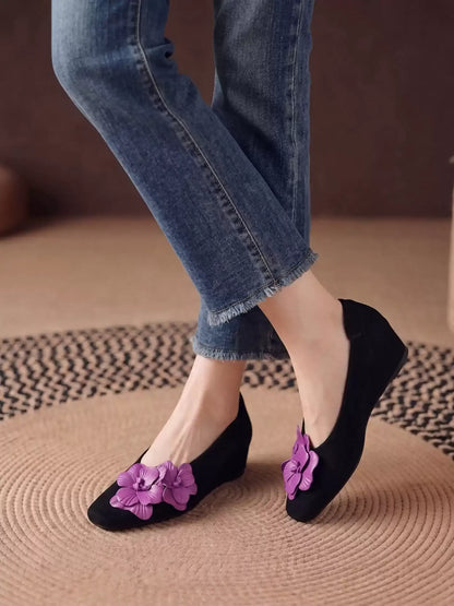 Women's Genuine Leather Vintage Hidden Wedge Flats | ZAKAPOP