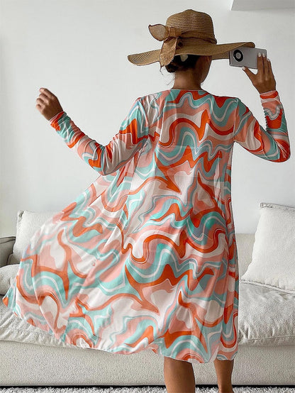 Women's Geometric Print Three-Piece Set Swimsuit with Long-Sleeve Hoodie | ZAKAPOP