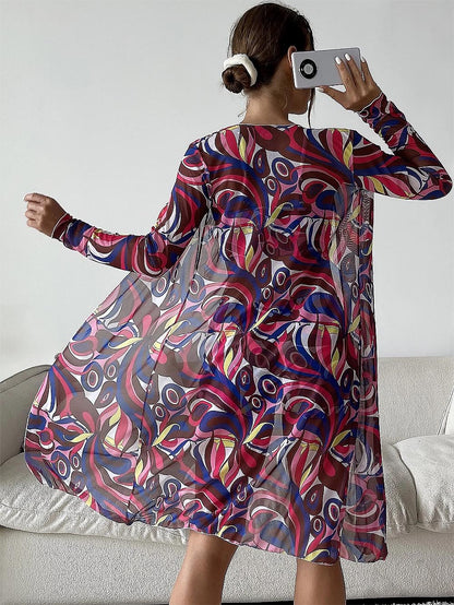 Women's Geometric Print Three-Piece Set Swimsuit with Long-Sleeve Hoodie | ZAKAPOP