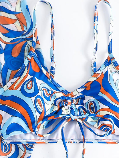 Women's Geometric Print Three-Piece Set Swimsuit with Long-Sleeve Hoodie | ZAKAPOP