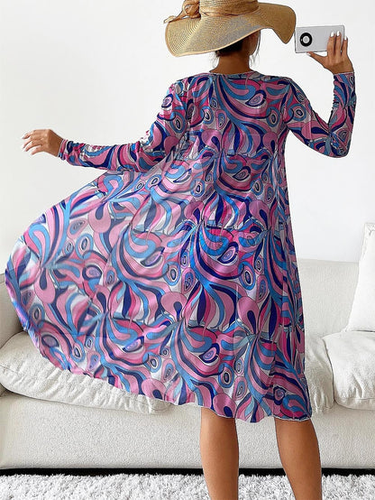 Women's Geometric Print Three-Piece Set Swimsuit with Long-Sleeve Hoodie | ZAKAPOP